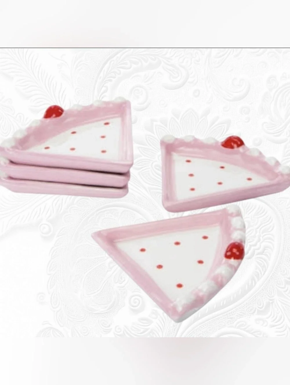 Cerra Coquette Pink Slice Cherry Cake Dessert Plates Set of 5 Decorative Plates